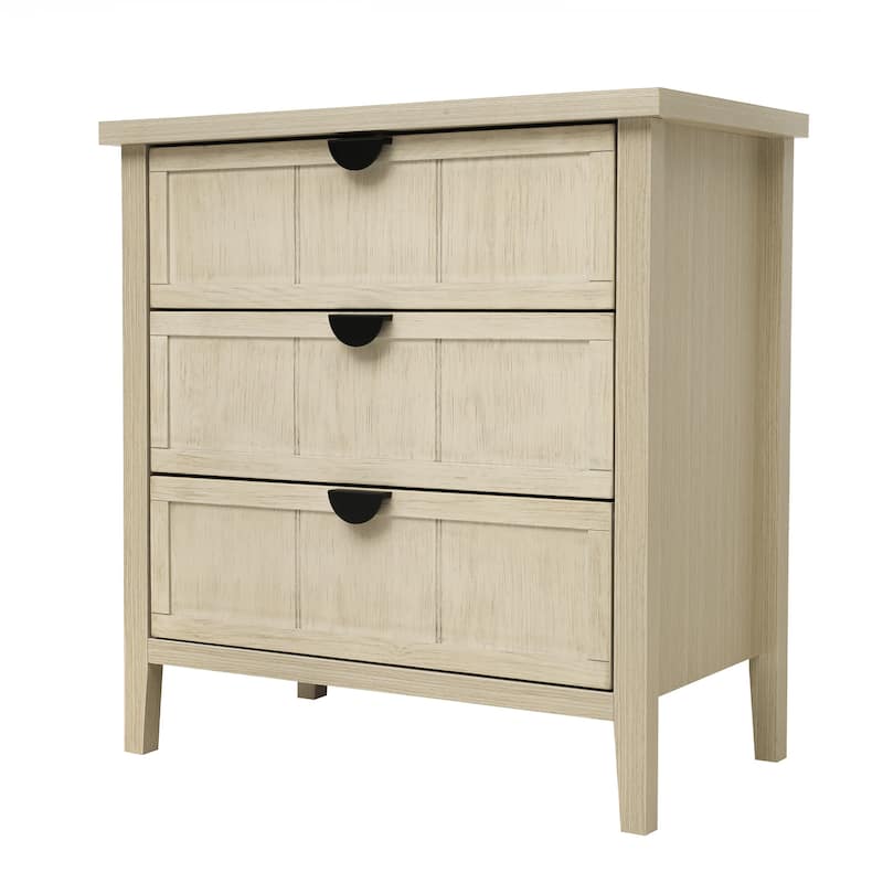 Roomfitters 3 Drawer Dresser Storage Cabinet, Modern Wooden Chest of Drawers with Metal Handles, Natural