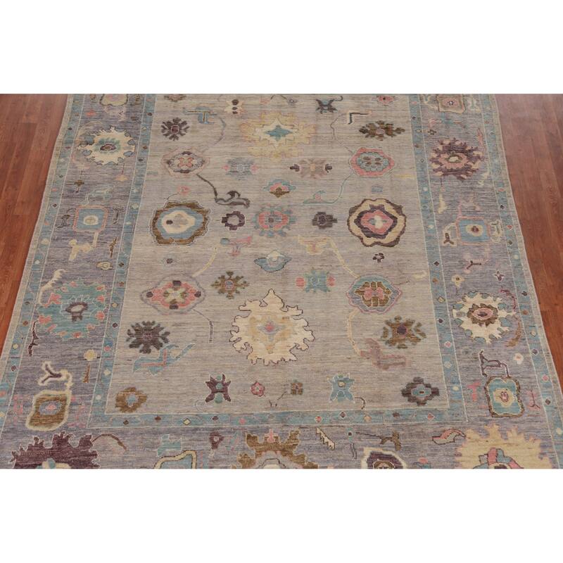Hand Knotted Oriental 100% Wool Carpet Transitional All-Over Beige & Ivories Oushak Area Rug - 9' 9'' X 8' 1''