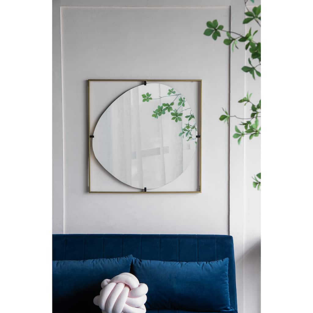 32x1x32" Poppy Mirror with Gold Metal Frame Contemporary Design for Bathroom, Entryway Wall Decor