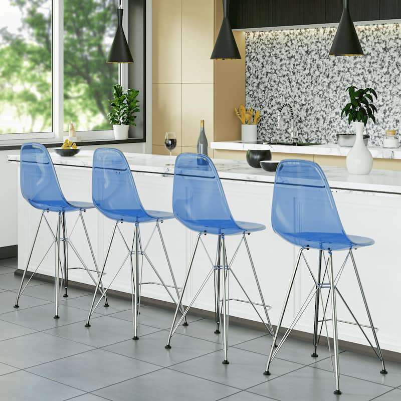 LeisureMod Modern Cresco Acrylic Barstool with Chrome Base and Footrest for Home Bar Restaurant