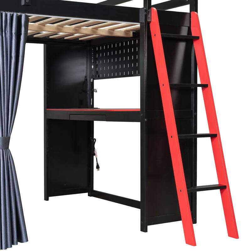 Multifunction Full Loft Bed with Workstation Desk, Wardrobe Storage and Shelves by Harper&Bright Designs