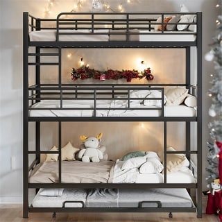 Metal Twin Size Triple Bunk Bed with Trundle