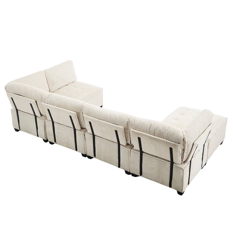 121.26" Corduroy Modular Sectional Sofa 6- Seat U Shaped Couch with Reversible Chaise and Ottoman