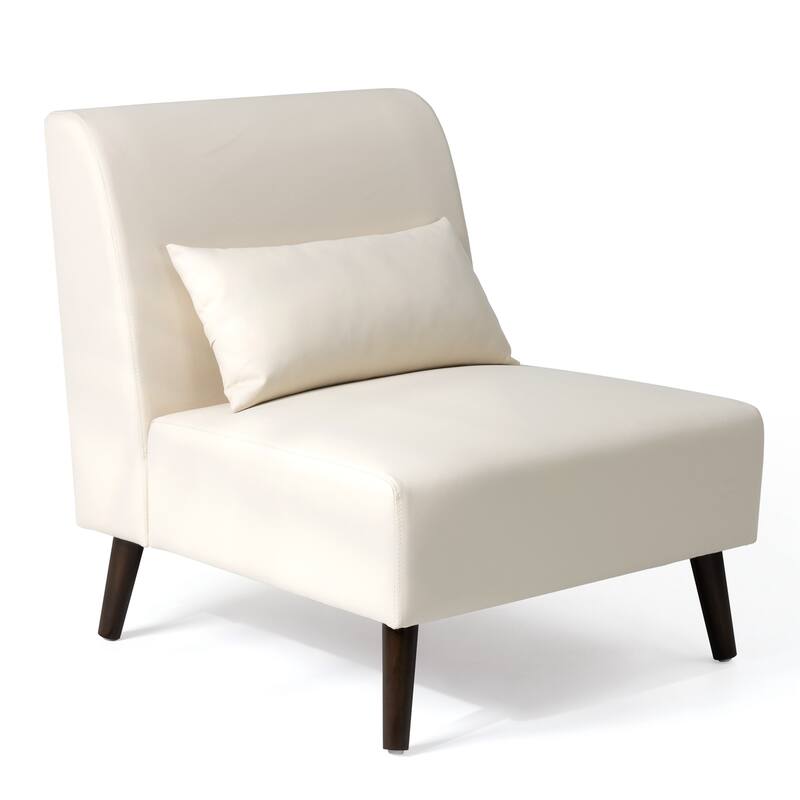 VredHom PU Leather Wood Living Room Accent Chair with Removable Pillow