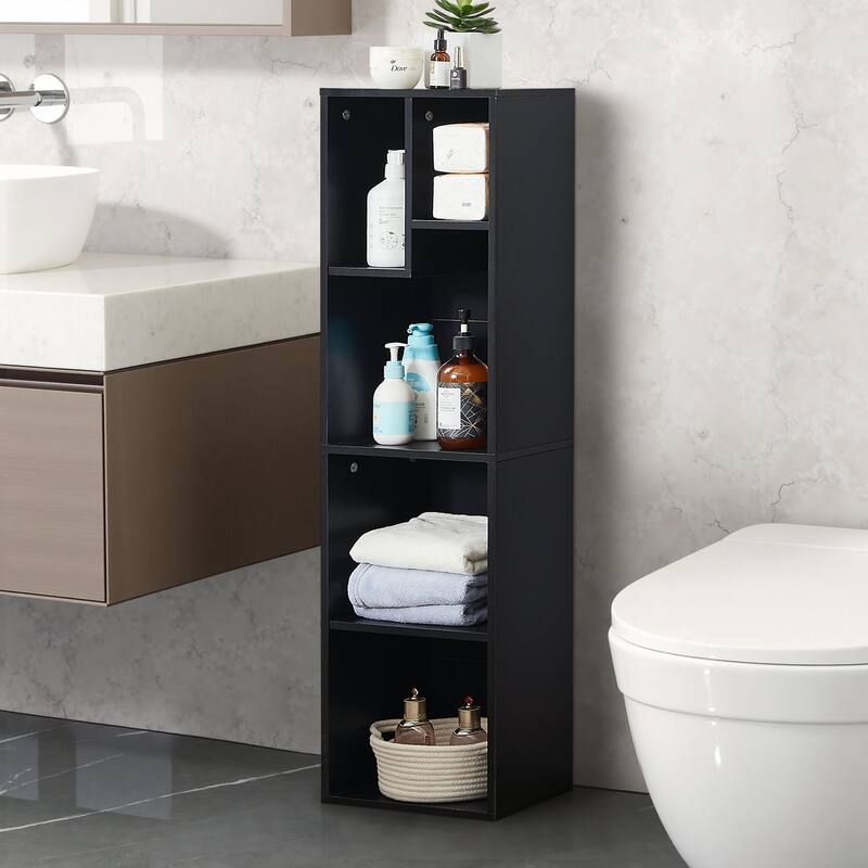 VECELO Wood Organizer Bookcase,Fits Tallest Hardcovers, Customized Storage Display Shelf, Free Standing for Living Room, Bedroom