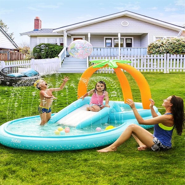 Sable Inflatable Play Center Wading Pool with Slide for Kids