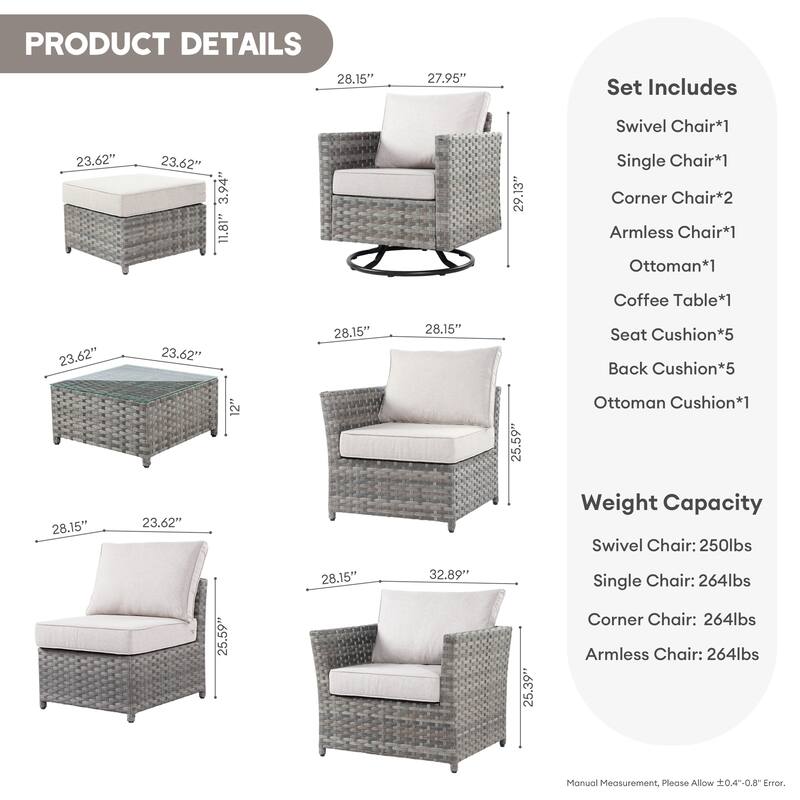 XIZZI 7-piece Outdoor Patio Furniture Rattan Wicker Conversation Set
