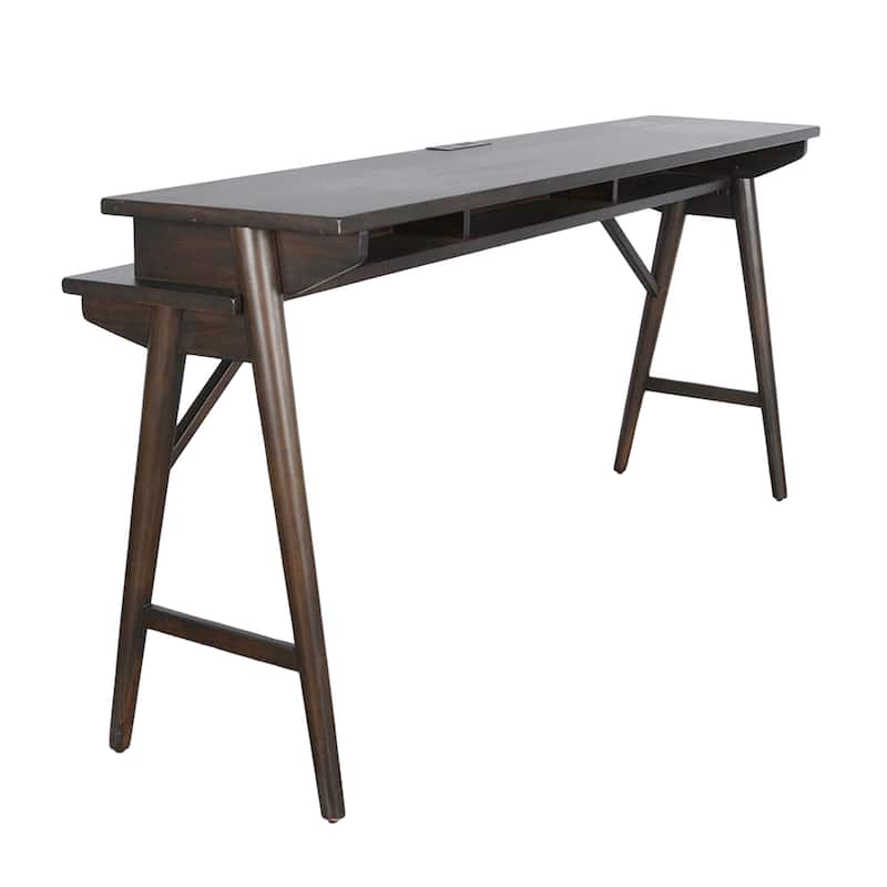 Ameri Console Table with USB Power Pack, 78 Inch Brown Mahogany Wood