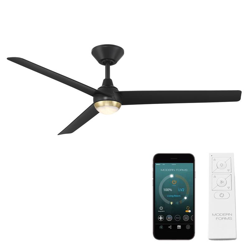 Pisces Indoor or Outdoor 3-Blade 54in Smart Ceiling Fan - Soft Brass Matte Black - 54 Inches
