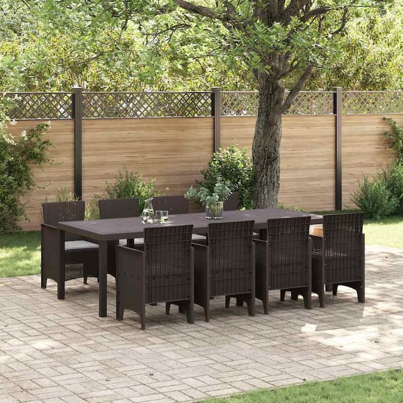 vidaXL Garden Dining Set 9/11 pcs Anthracite/Brown Polt rattan - 250 x 100 x 73 cm - Brown/ Light gray/ 8 seater