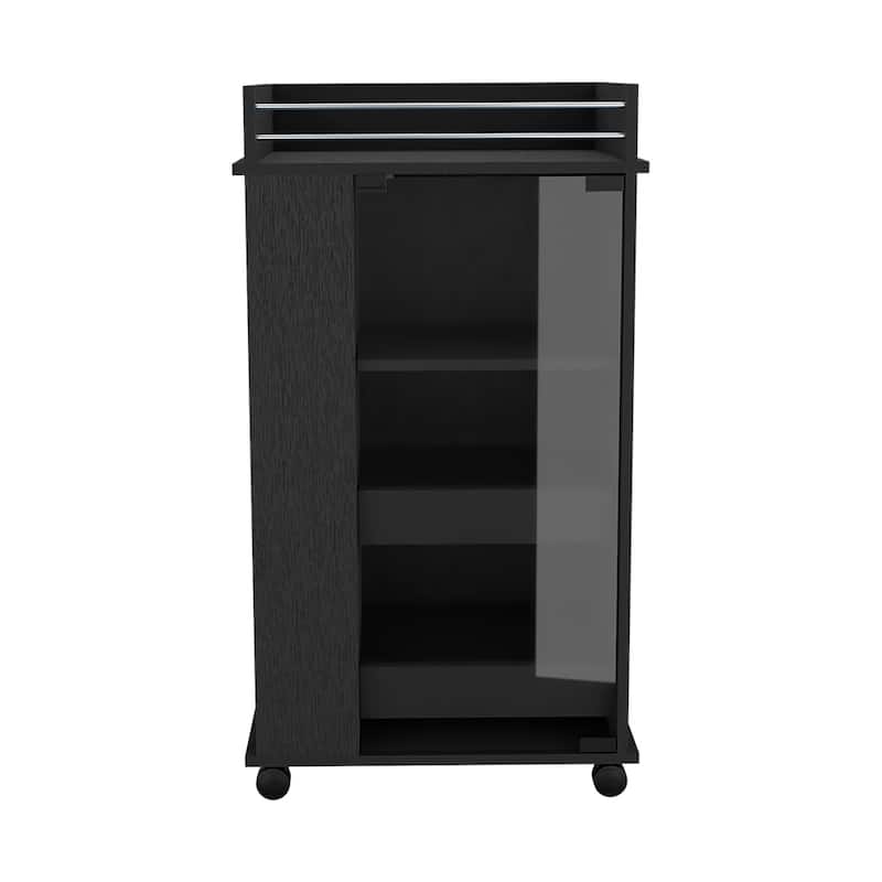 Bar Cart with Two-Side Shelves Beaver, Glass Door and Upper Surface