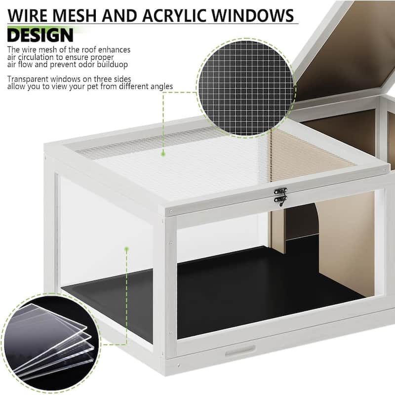 BOSSIN Tortoise Habitat with Detachable Legs, Wooden Tortoise House Reptile Cage for Small Animals with Lamp Holder