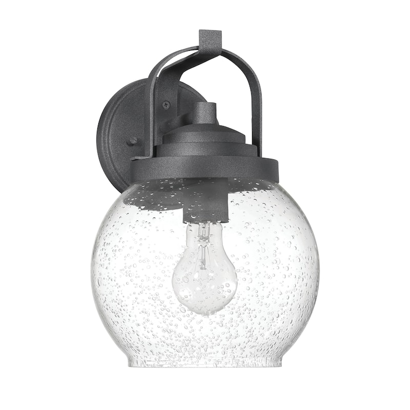Bertram Seedy Glass Globe and Metal Wall Mounted Outdoor Light - 9.3"L x 8.3"W x 11.9"H