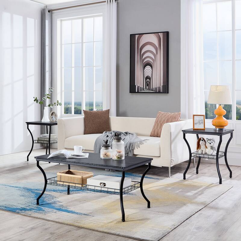 VECELO Mid Cectury 3-pieces Coffee Table Set, 3-Piece Living Room Table Set(Set of 3)