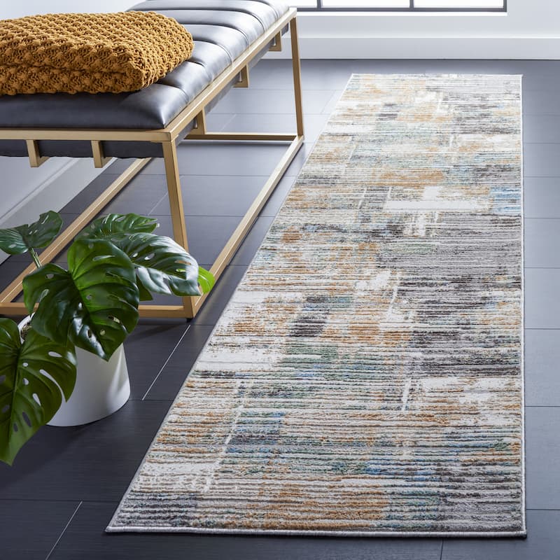 SAFAVIEH Bel Air Danijela Abstract Rug - 2'3" x 9' Runner - Dark Grey/Gold