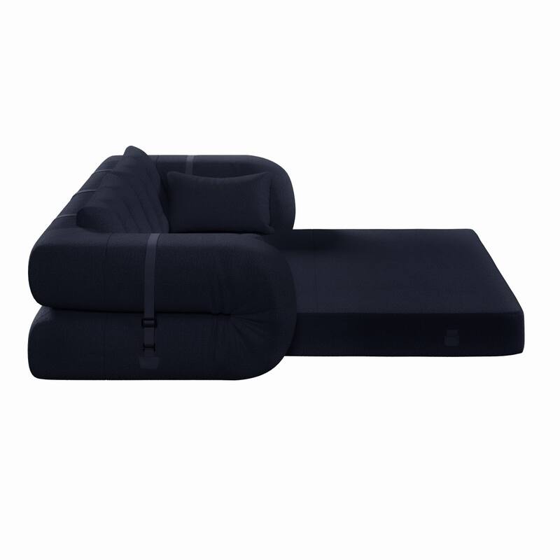 78.7" Teddy Fabric Multi-Functional Foldable 3-in-1 Sofa Bed with Pillows, Lazy Sofa Couch