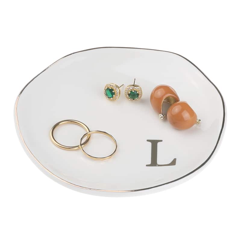 Ceramic Jewelry Tray, Decorative Trinket Ring Dish for Organizing Earrings Necklaces Bracelet Watch Keys - White