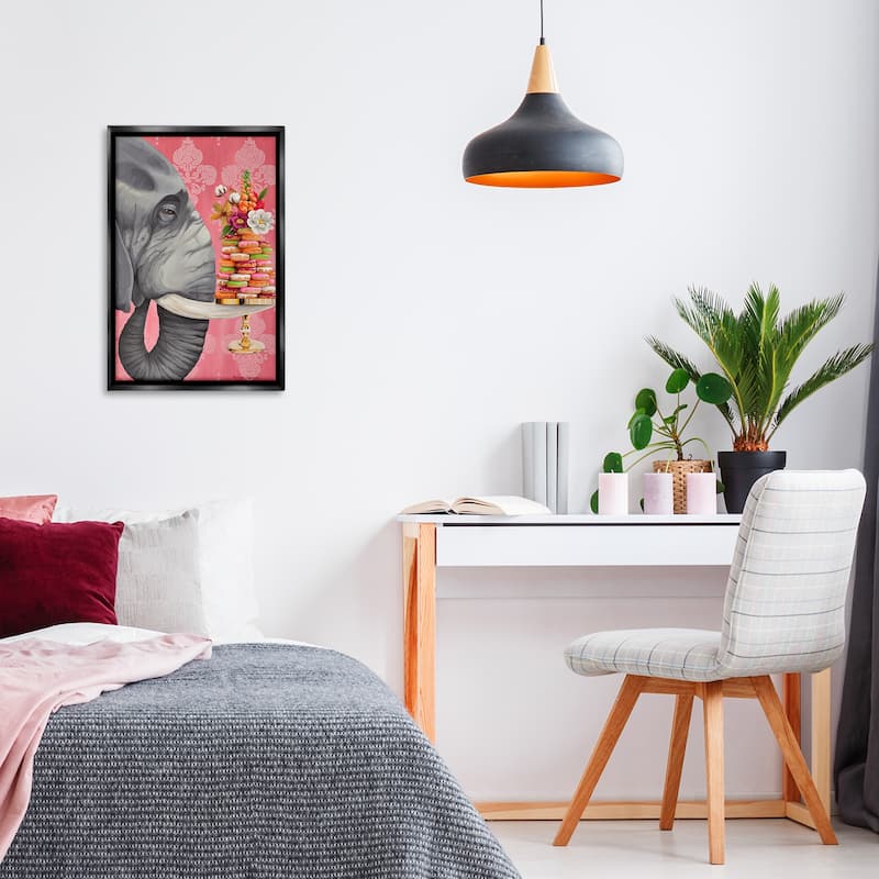 Stupell Elephant & Stacked Desserts Framed Floater Canvas Wall Art Design By Heather Gauthier