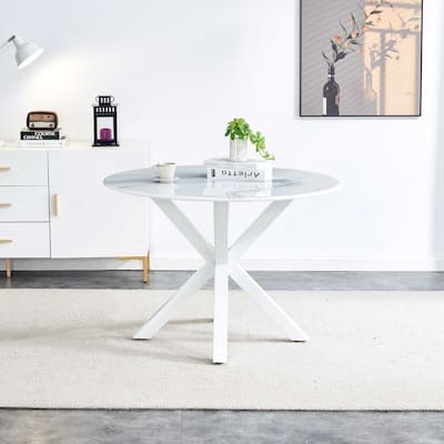 42.12" Dining Table with Round MDF Table Top and Cross Metal Legs