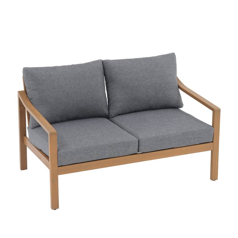 Outdoor 5 Piece Wooden Chair Set With Table And Cushion