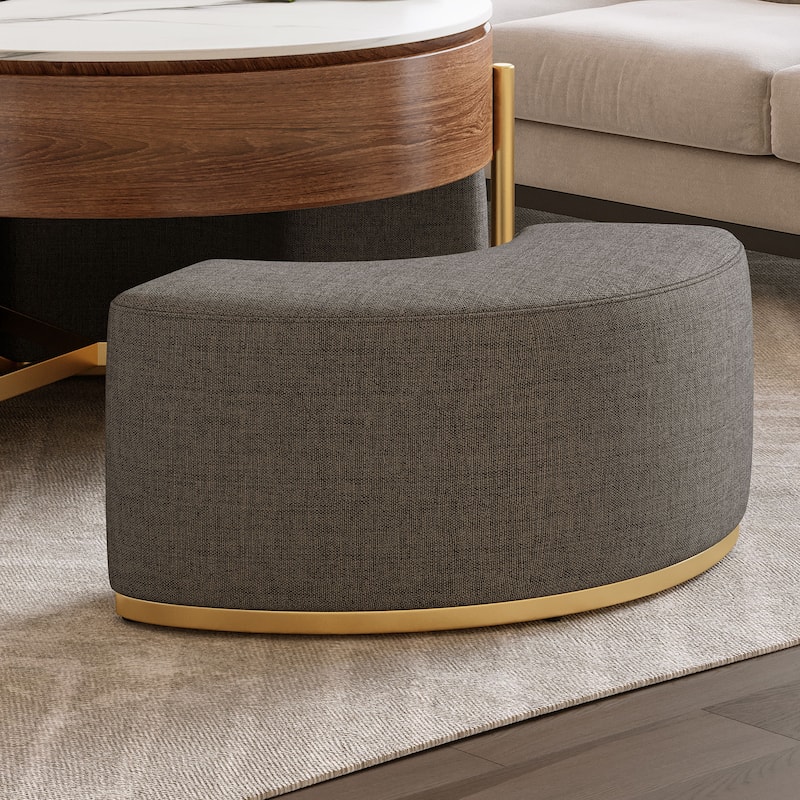 GDFStudio - Contemporary 31.5" Round Lift-Top Coffee Table with Hidden Storage & 3 Upholstered Nesting Ottomans