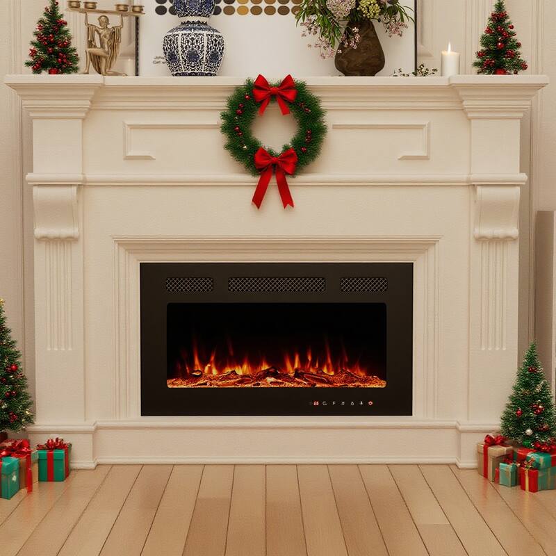 Wall Mounted Electric Fireplace Heater with 12 Flame Colors - 30Inch