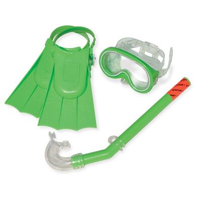 Set of 3 Green Recreational Mask Snorkel and Fins For Children - 12.75"