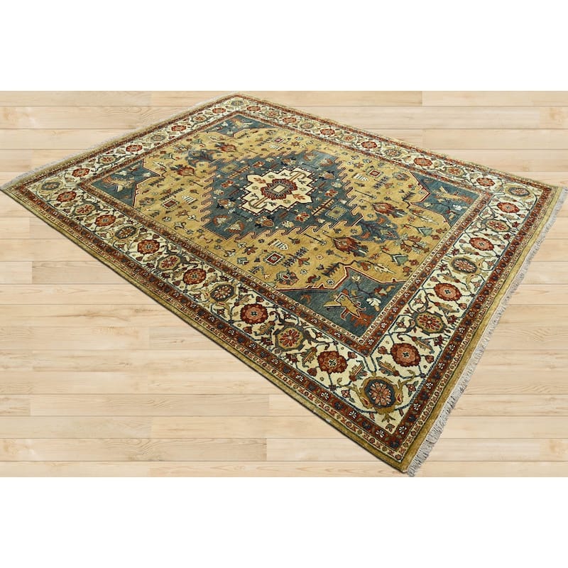 LoomBloom Hand Knotted Traditional Oushak Wool Area Rug, Gold - 7' 9'' x 9' 10''