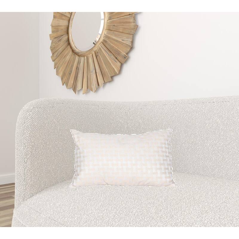 HomeRoots 13" X 21" Beige and White Checkered Polyester Zippered Pillow