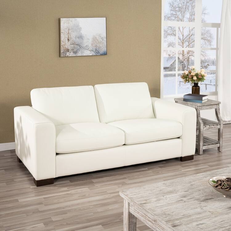 Genuine Leather Loveseat Sofa - Ultimate Comfort, Mid-Century Living Room Loveseat, Modern Small Couch with Sturdy Block Legs