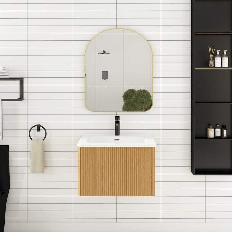 Floating Bathroom Vanity with Glossy White Integrated Ceramic Sink