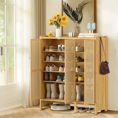 Contemporary 5-shelf Shoe Cabinet Rattan Pattern Door - 36" L x 14" W x 42" H