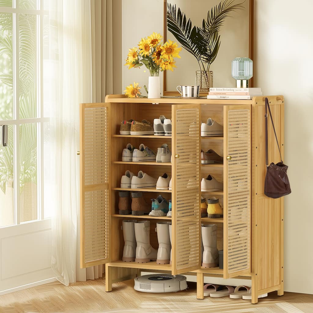 Contemporary 5-shelf Shoe Cabinet Rattan Pattern Door - 36" L x 14" W x 42" H