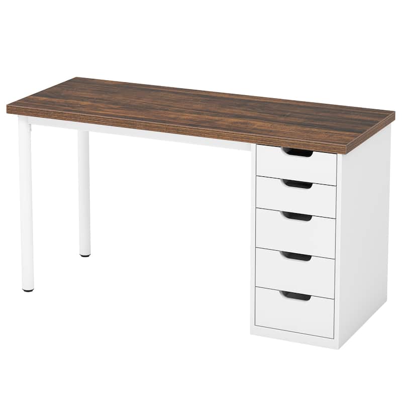 47-inche Computer Desk Study Writing Table with 5 Drawers for Home Office