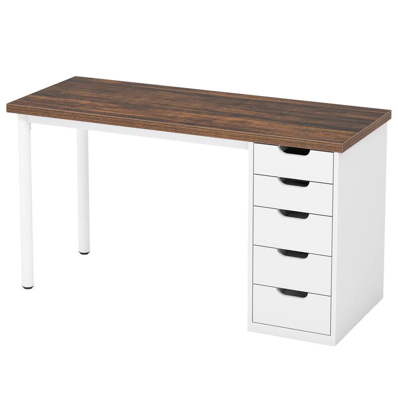 Modern Computer Desk with 5 Reversible Drawers, Storage Home Office Desk, PC/Laptop Desk, Study Writing Table Workstation
