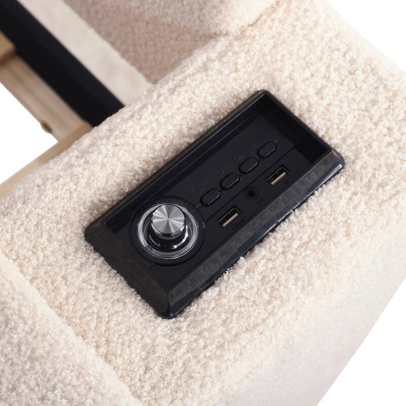Twin Size Upholstered Daybed with Storage Armrests, Trundle and Latest Integrated Bluetooth Audio System, Teddy Fleece