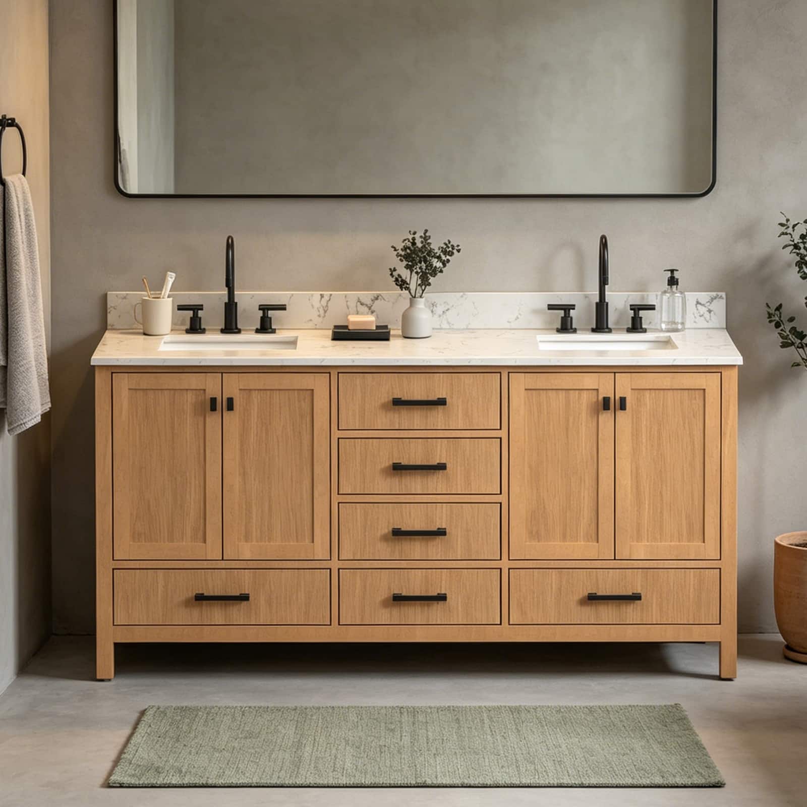 Lignora 72 inch Modern Natural Double Sink Light Oak Bathroom Vanity with Top