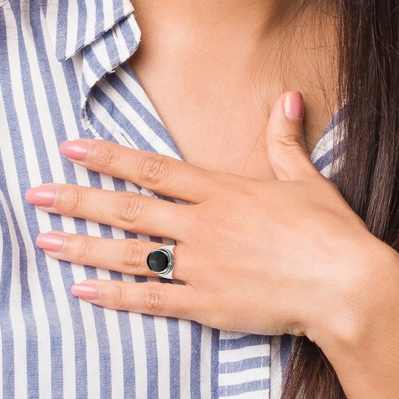Curata 925 Sterling Silver Polished Black Simulated Onyx Ring