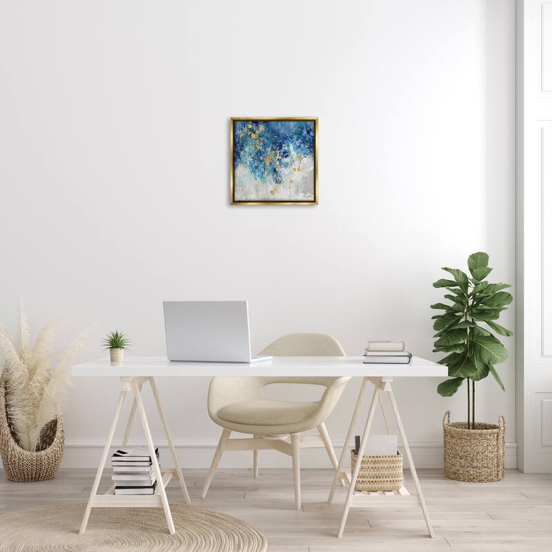 Stupell Abstract Blue Gold Paint Design Framed Floater Canvas Wall Art Design by Nikki Robbins