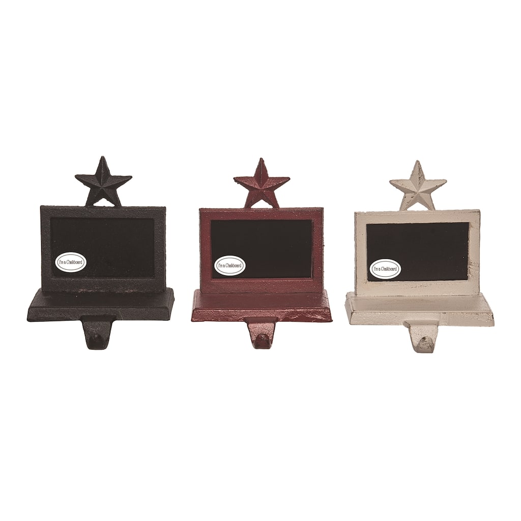 Transpac Cast Iron Chalkboard Stocking Holder Set of 3 Christmas Home Decorations