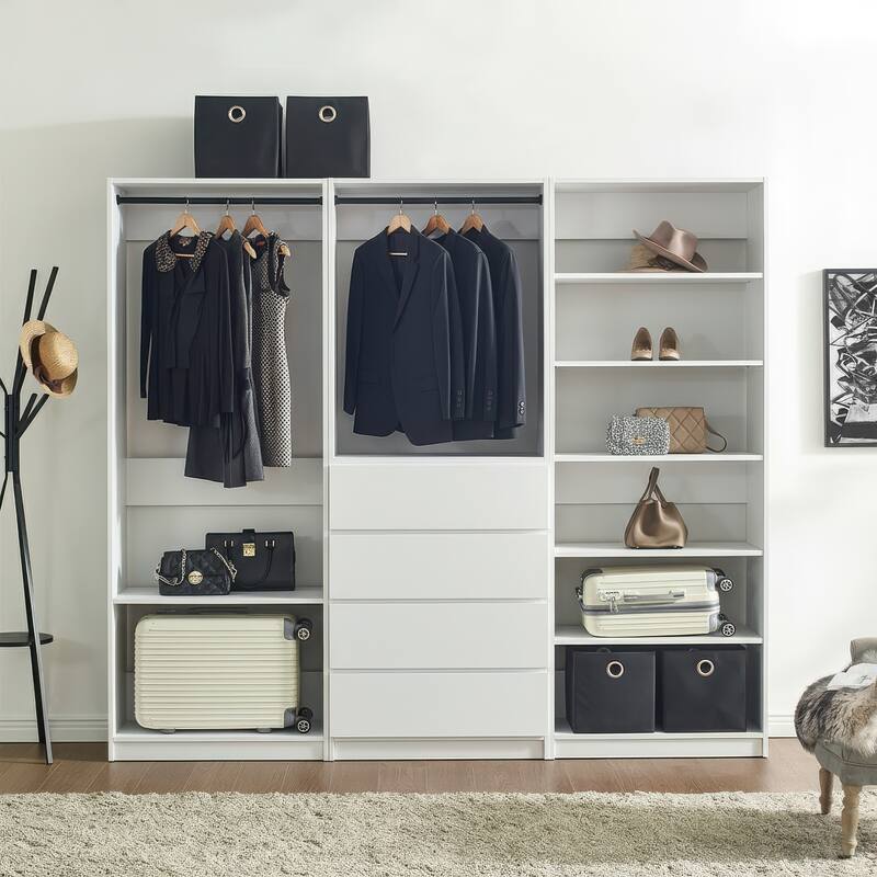 Prosper White Freestanding Walk in Wood Closet System - 94.2"W x 15.7"D x 83" H