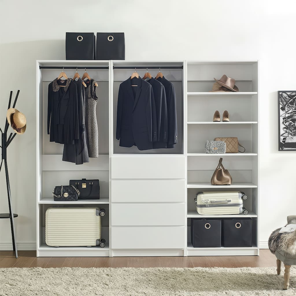 Prosper White Freestanding Walk in Wood Closet System - 94.2"W x 15.7"D x 83" H