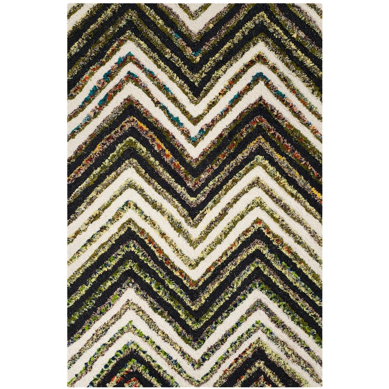 SAFAVIEH Handmade Nantucket Ynes Contemporary Cotton Rug - 2' x 3' - Ivory/Black