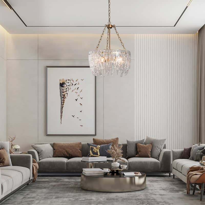 Alegate Modern Gold 4-Light Drum Glass Chandelier for Dining Living Room