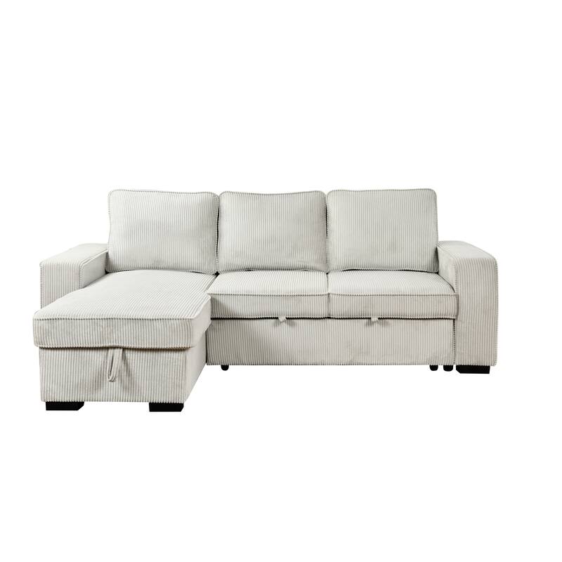 L-Shaped Sectional Convertible Sleeper Sofa Bed with Storage, USB Port & Cup Holder - Beige