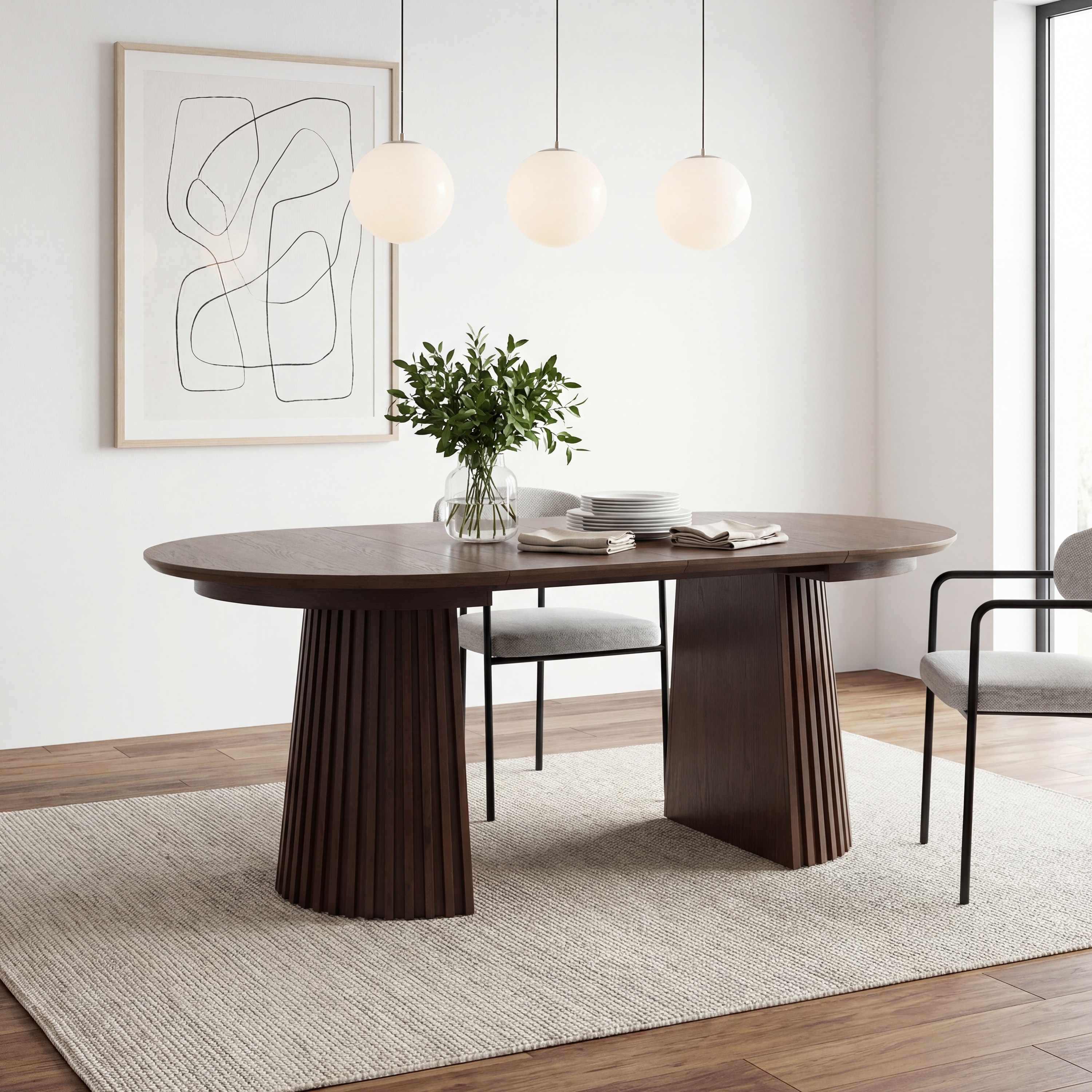 Christopher Knight Home - Camden Modern Expandable Oval Dining Table Base with Fluted Pedestal Design