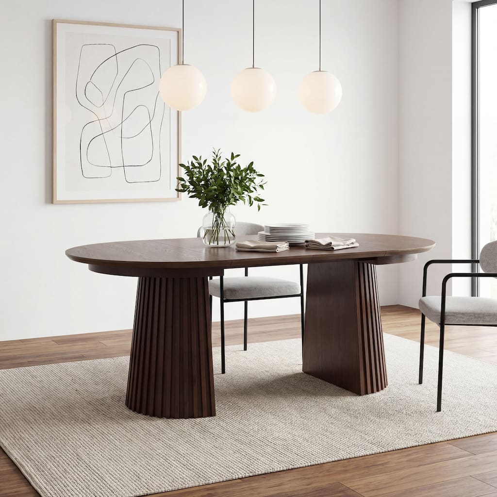 Christopher Knight Home - Camden Modern Expandable Oval Dining Table Base with Fluted Pedestal Design
