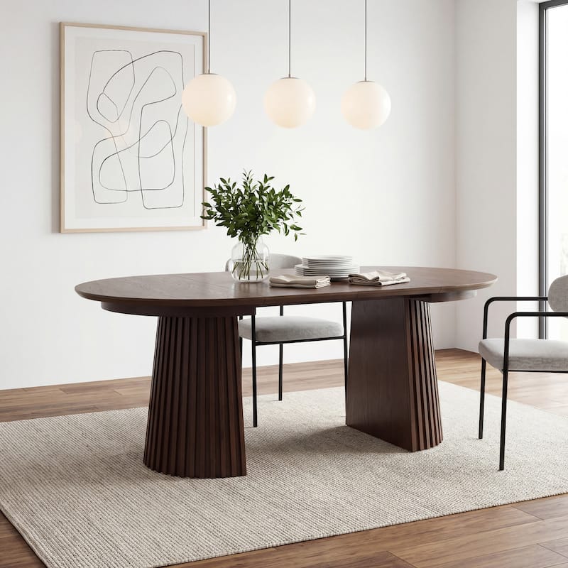 Christopher Knight Home - Camden Modern Expandable Oval Dining Table Base with Fluted Pedestal Design - Brown