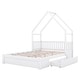 preview thumbnail 7 of 22, Wood Queen Size House Bed, Kids Platform Bed Frame with Guardrail Headboard, Modern Storage Bed with 2 Drawers