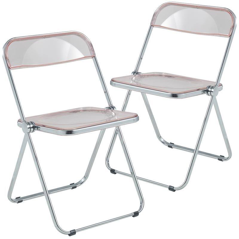 Lawrence Modern Acrylic Folding Chair with Chrome Steel Frame and Accent Transparent Design for Dining or Living Room (Set of 2)
